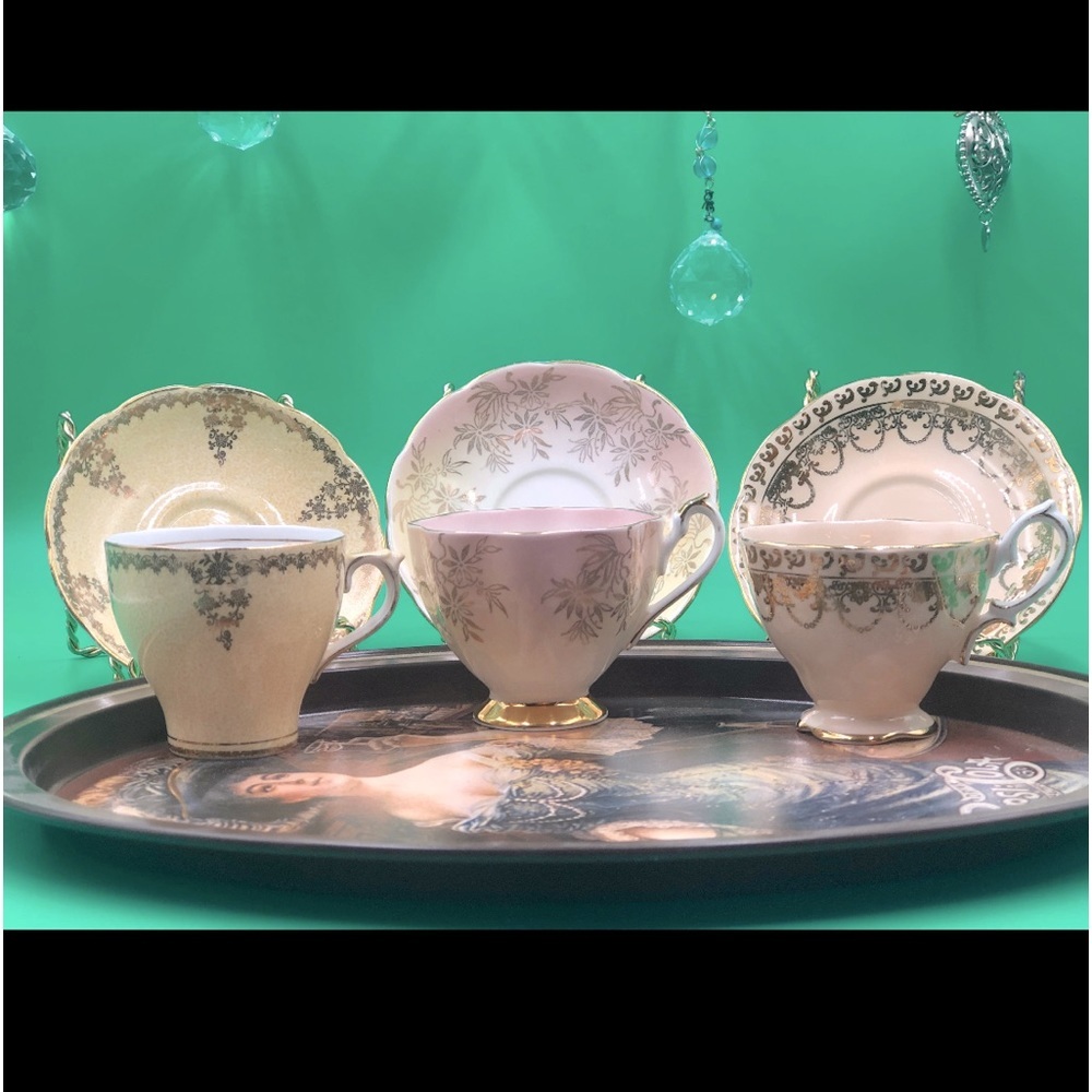 6 Pc Collection of Pastel Teacups Package for Bulk Purchasing.  Wedding Parties.